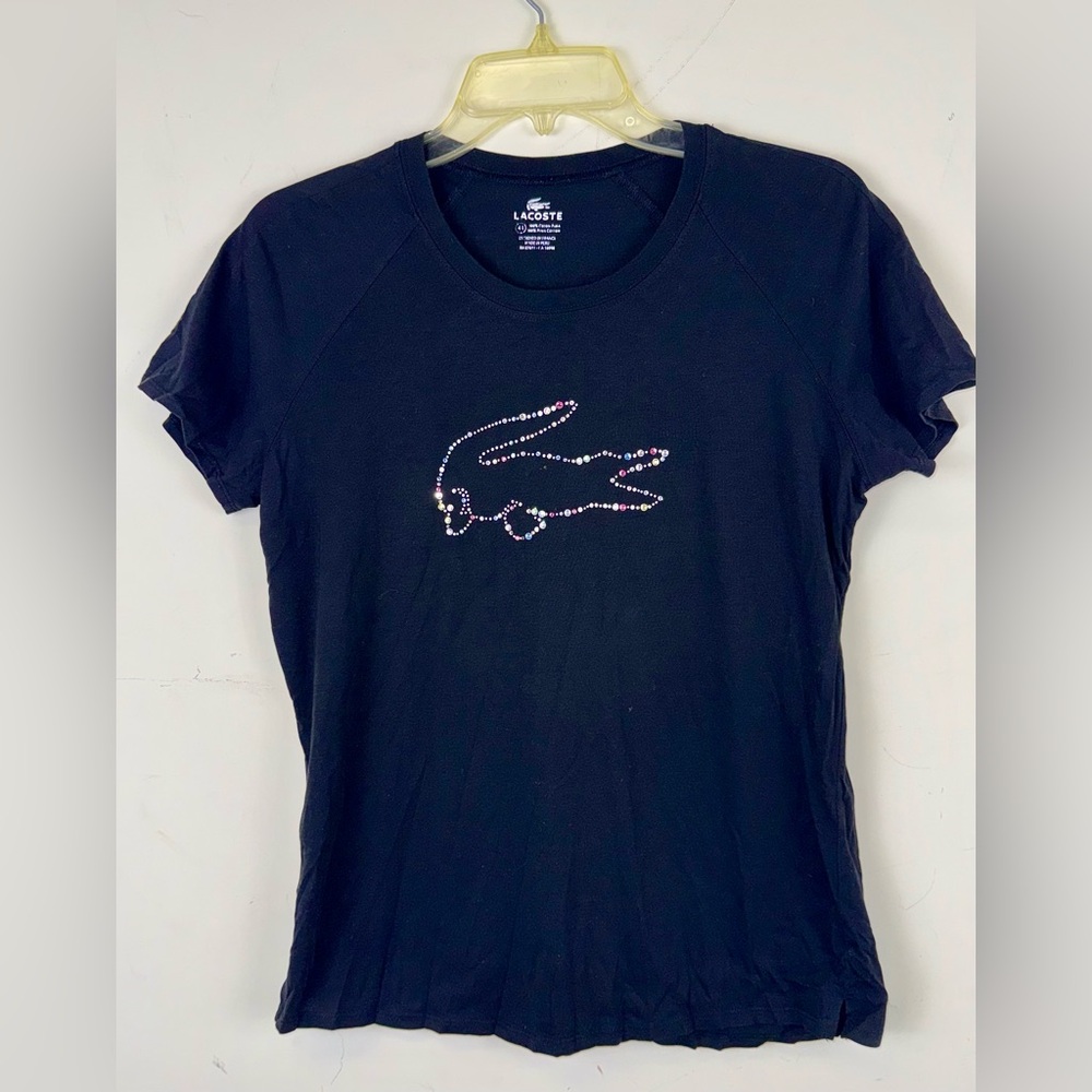 LACOSTE T-SHIRT IN BLACK WITH RHINESTONE DECORATION